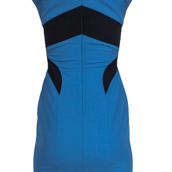 Black Halo - Blue Sleeveless Pencil Dress w/ Shoulder Pads - Picture 2 of 3